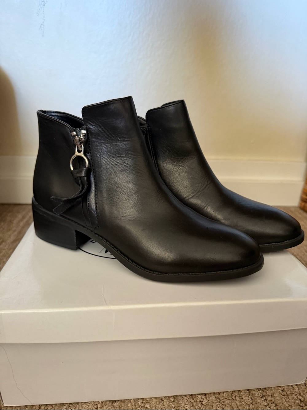 Steve Madden Black Leather Ankle Booties with Side Hardware